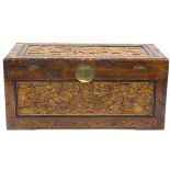 Chinese camphor wood trunk carved with dragons amongst clouds, 46cm H x 101cm W x 53cm D