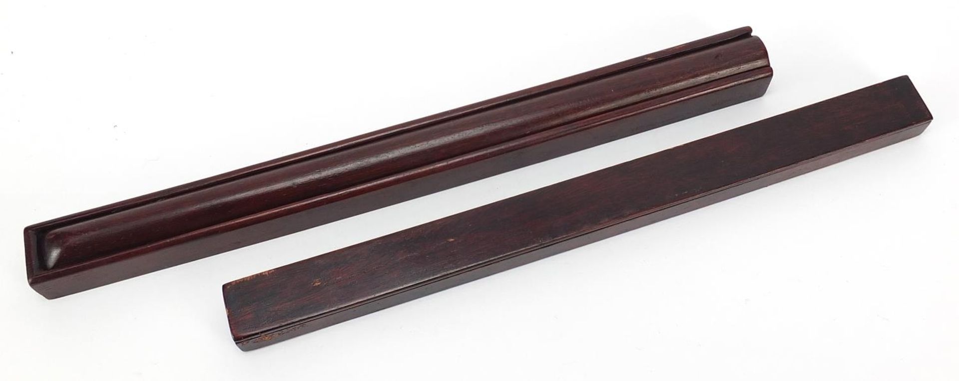 Two pairs of Chinese chop sticks with hardwood cases, the cases 30cm in length - Image 5 of 5