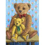 Jo Bryan - Best of Friends, teddy bear, oil on canvas, mounted and framed, 39cm x 29cm excluding the