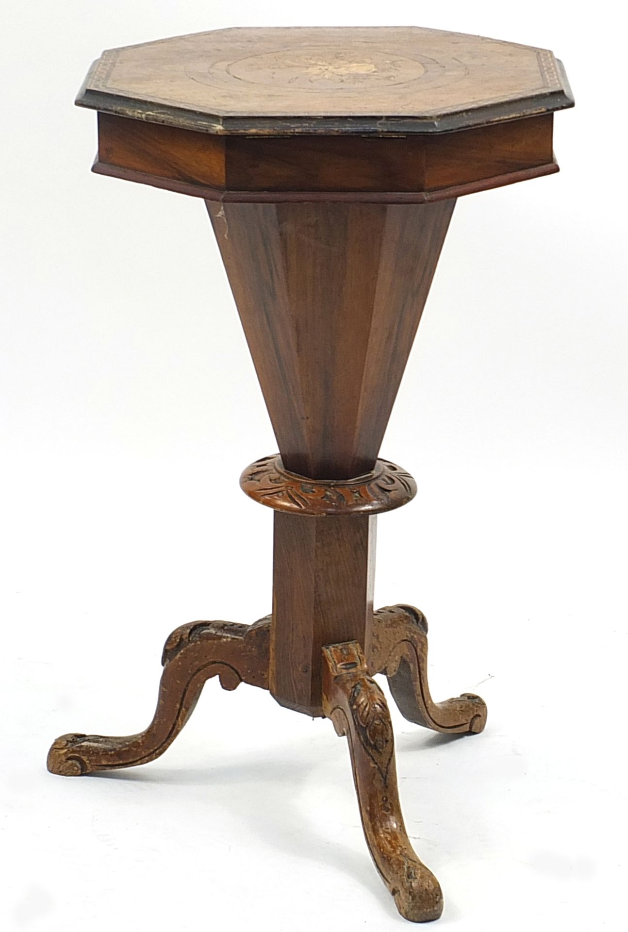 Victorian inlaid rosewood trumpet work table, 74cm high