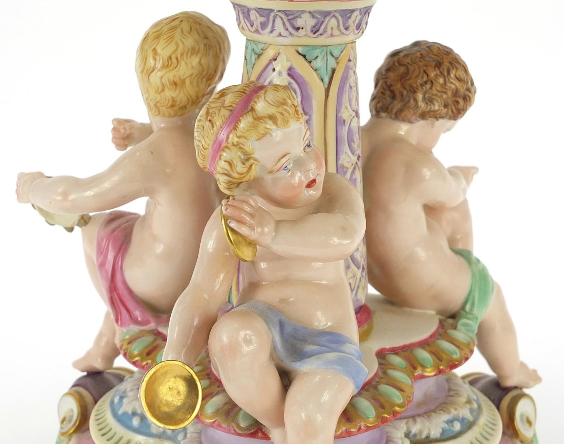 Royal Worcester, Victorian porcelain centrepiece surmounted with three children with instruments, - Image 4 of 5