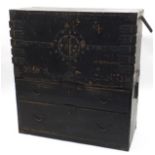 19th century Japanese iron bound two section tansu chest, 93.5cm H x 91cm W x 41.5cm D