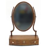 Victorian bow fronted swing mirror with drawers to the base, 65cm H x 47cm W x 21.5cm D