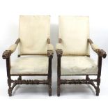 Pair of antique Flemish armchairs carved with lion heads, each 121cm high