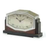 Penlington & Batty Art Deco chrome and walnut electric mantle clock, 23.5cm wide