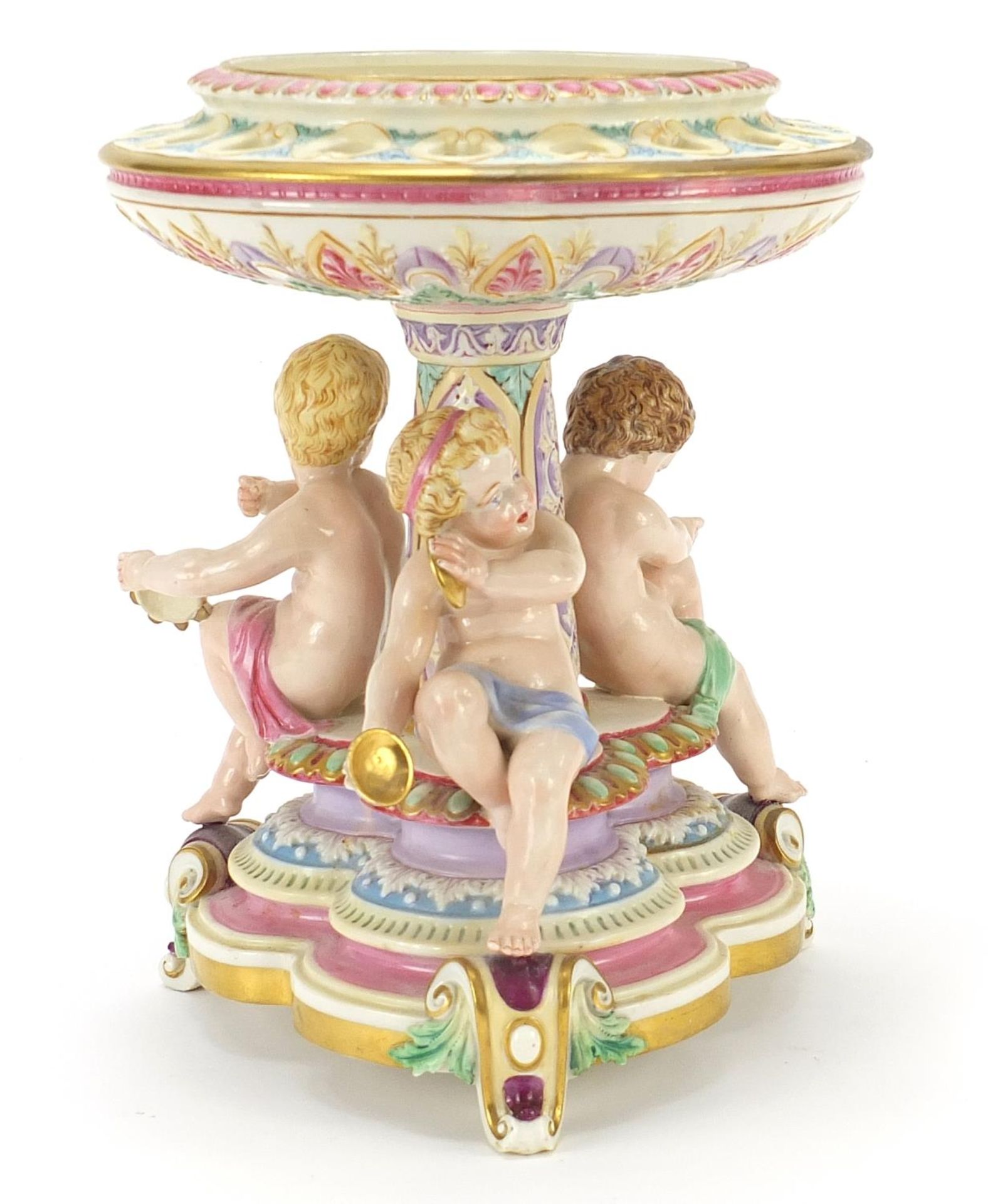 Royal Worcester, Victorian porcelain centrepiece surmounted with three children with instruments, - Image 3 of 5