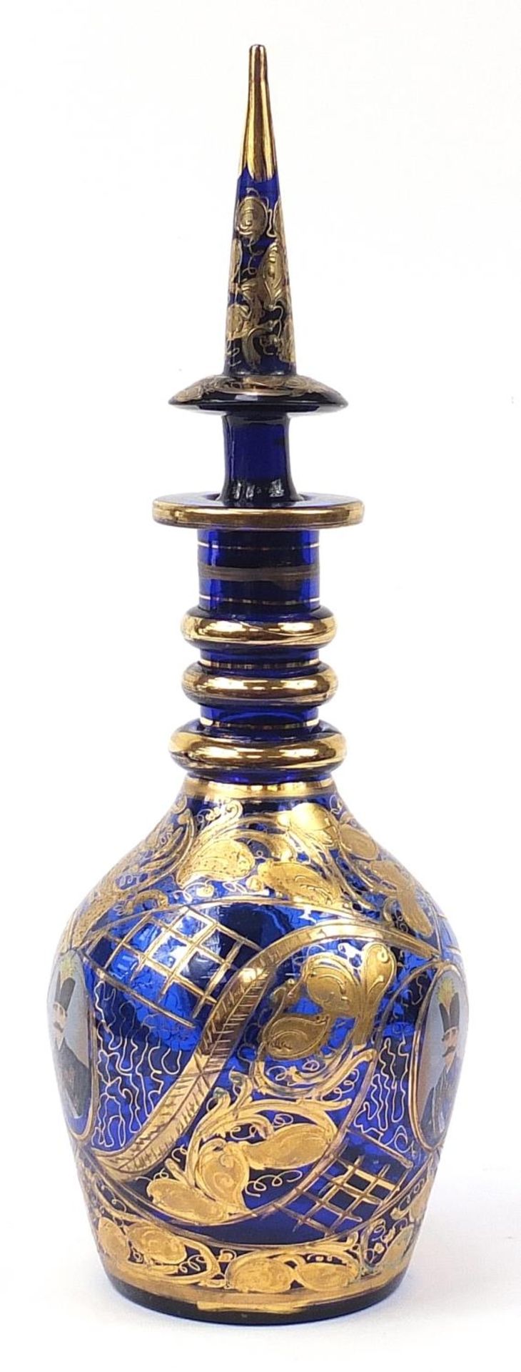 Large Bohemian cobalt blue glass decanter for the Islamic market with portrait of Naser al-Din - Image 2 of 3