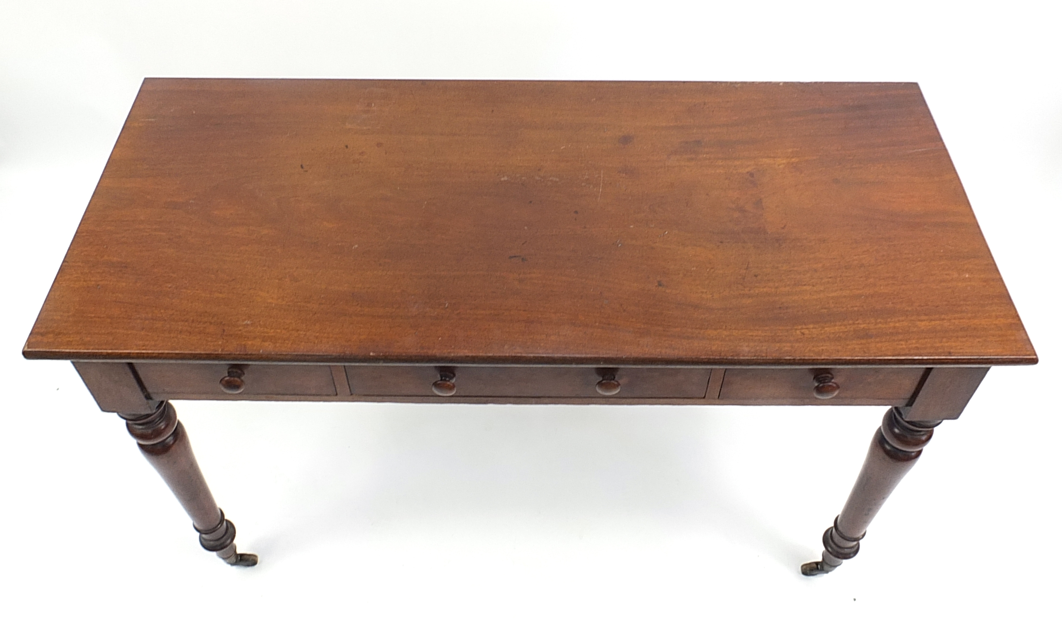 Victorian mahogany hall table with three frieze drawers, 74cm H x 122cm W x 54cm D - Image 2 of 3