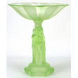 Walther & Sohne, German Art Deco green frosted glass three Graces centrepiece, 30cm high x 25.5cm in