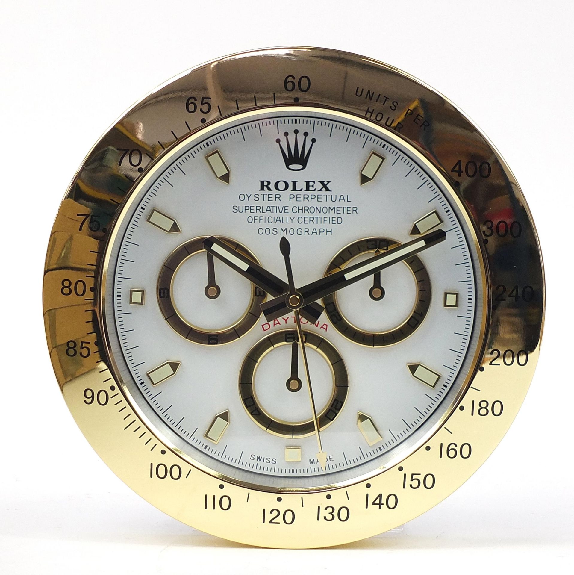 Rolex design dealers display wall clock, 34cm in diameter