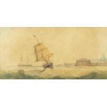 Richmond W Markes - Off Fort Rouge, Calais Harbour, 19th century maritime watercolour, details