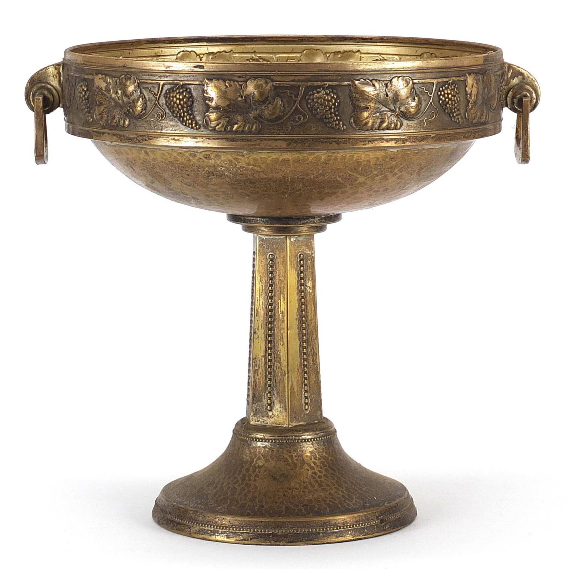 Art Deco bronzed centrepiece with twin handles decorated in relief with leaves and berries, 29cm