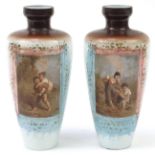 Pair of 19th century opaline glass vases decorated with young children playing and hand painted