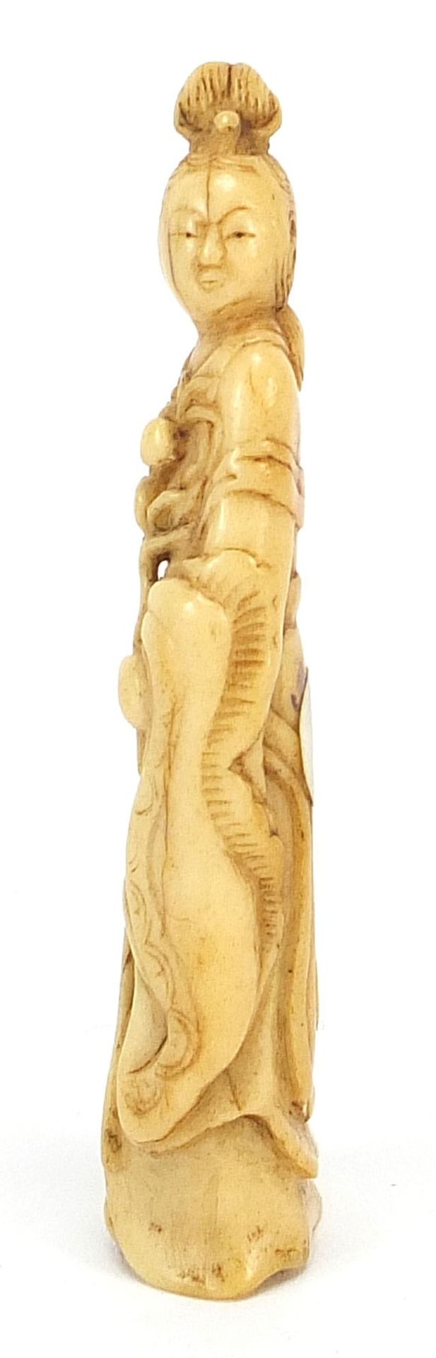 Chinese ivory carving of a female holding a sprig, 7cm high - Image 2 of 6