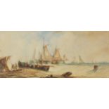 William Callcott Knell - Coastal scene with boats and figures, 19th century maritime watercolour,