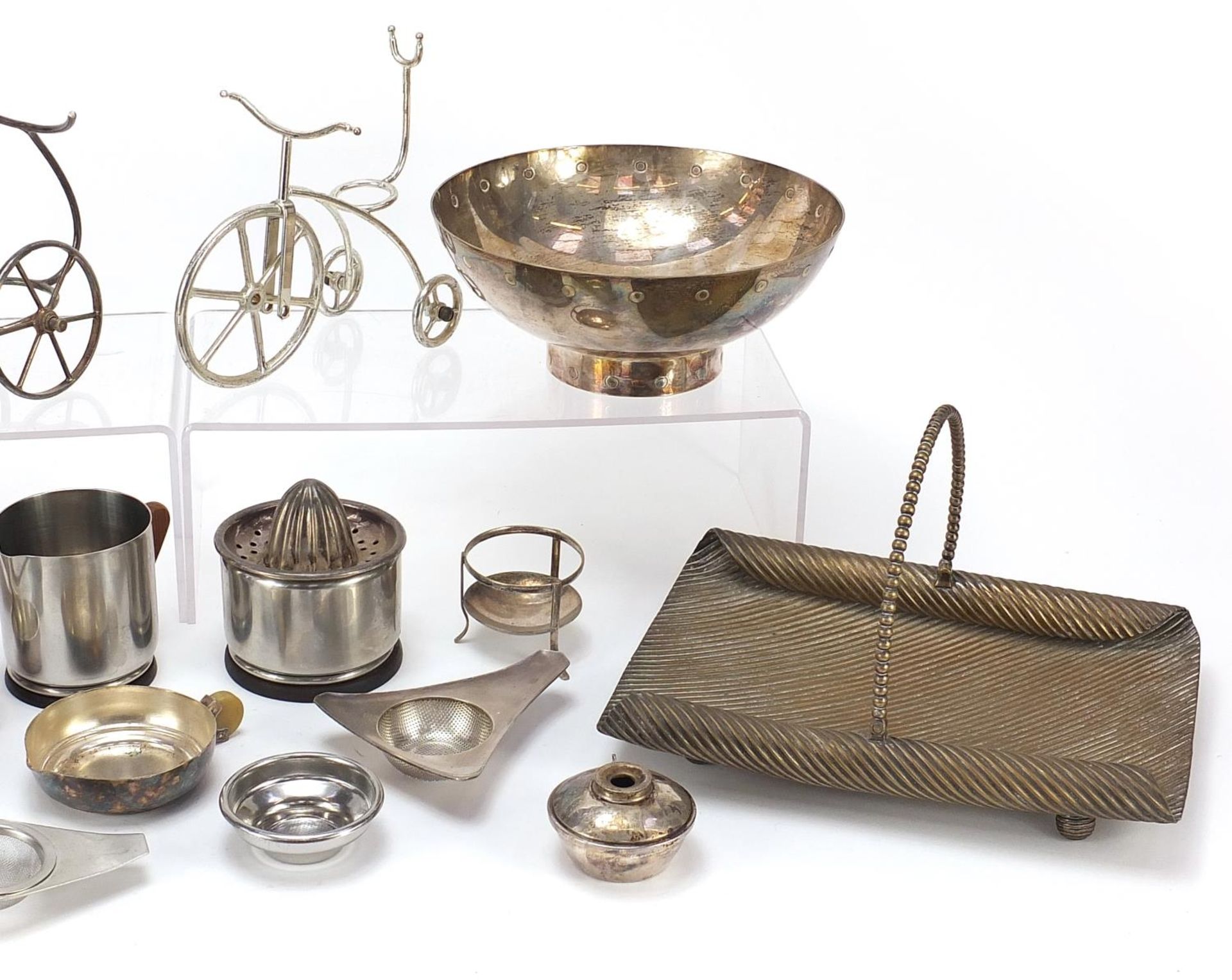 Decorative arts metalware including a Christopher Dresser basket with swing handle and Danish - Image 3 of 3