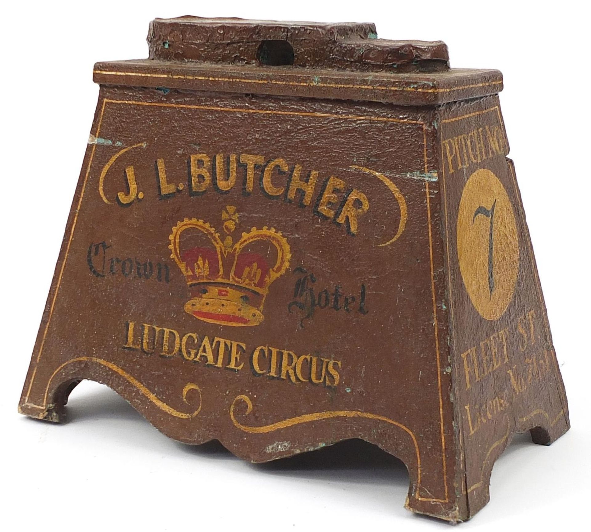 Shop window advertising display shoe box with advertisements including J L Butcher, 37cm H x 44cm - Image 3 of 3