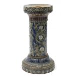 Large Art Nouveau Doulton Lambeth jardiniere stand hand painted and incised with flowers, 75.5cm