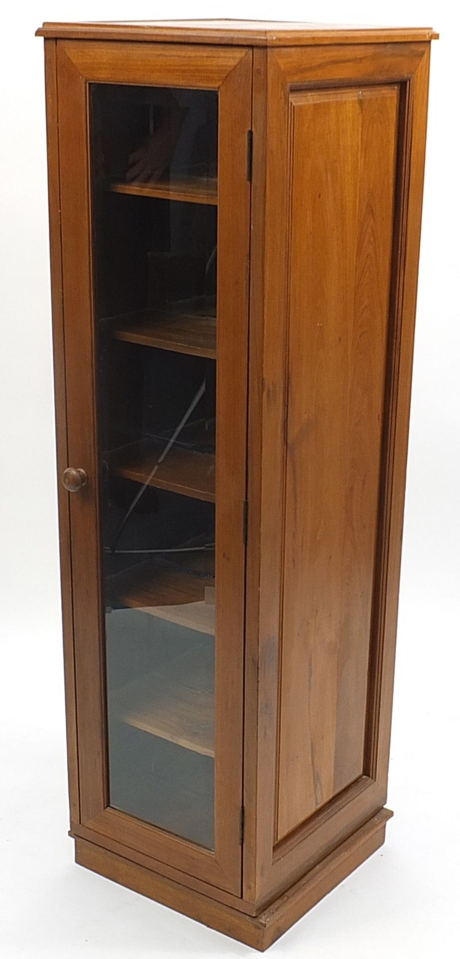 Stained wood revolving bookcase with two bevelled glass doors, 139cm H x 40.5cm W x 42.5cm D