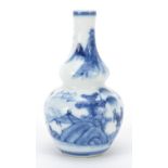Chinese blue and white porcelain double gourd vase hand painted with a landscape, 9cm high