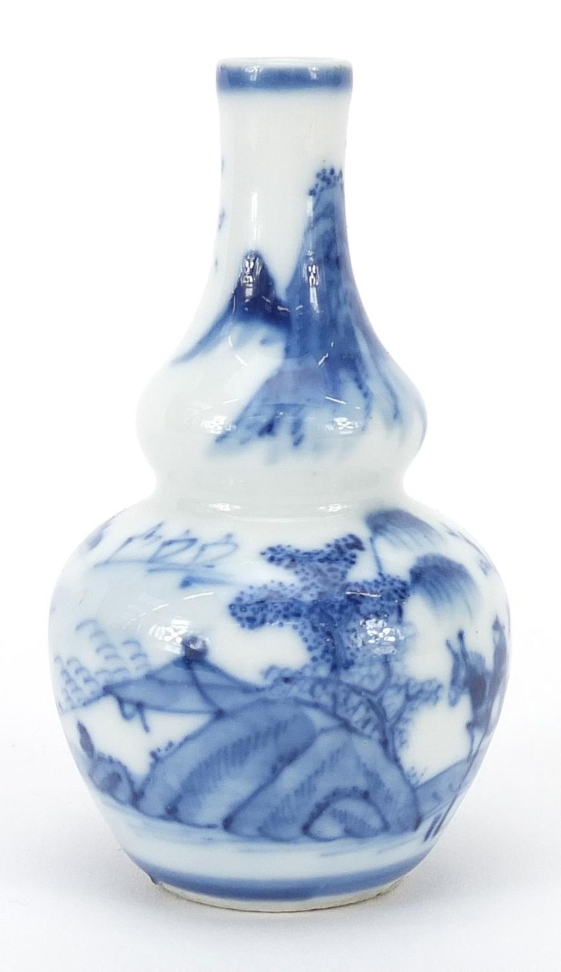 Chinese blue and white porcelain double gourd vase hand painted with a landscape, 9cm high