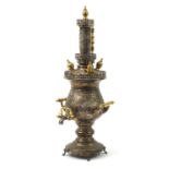 Moroccan silver plated samovar with brass mounts, 61cm high