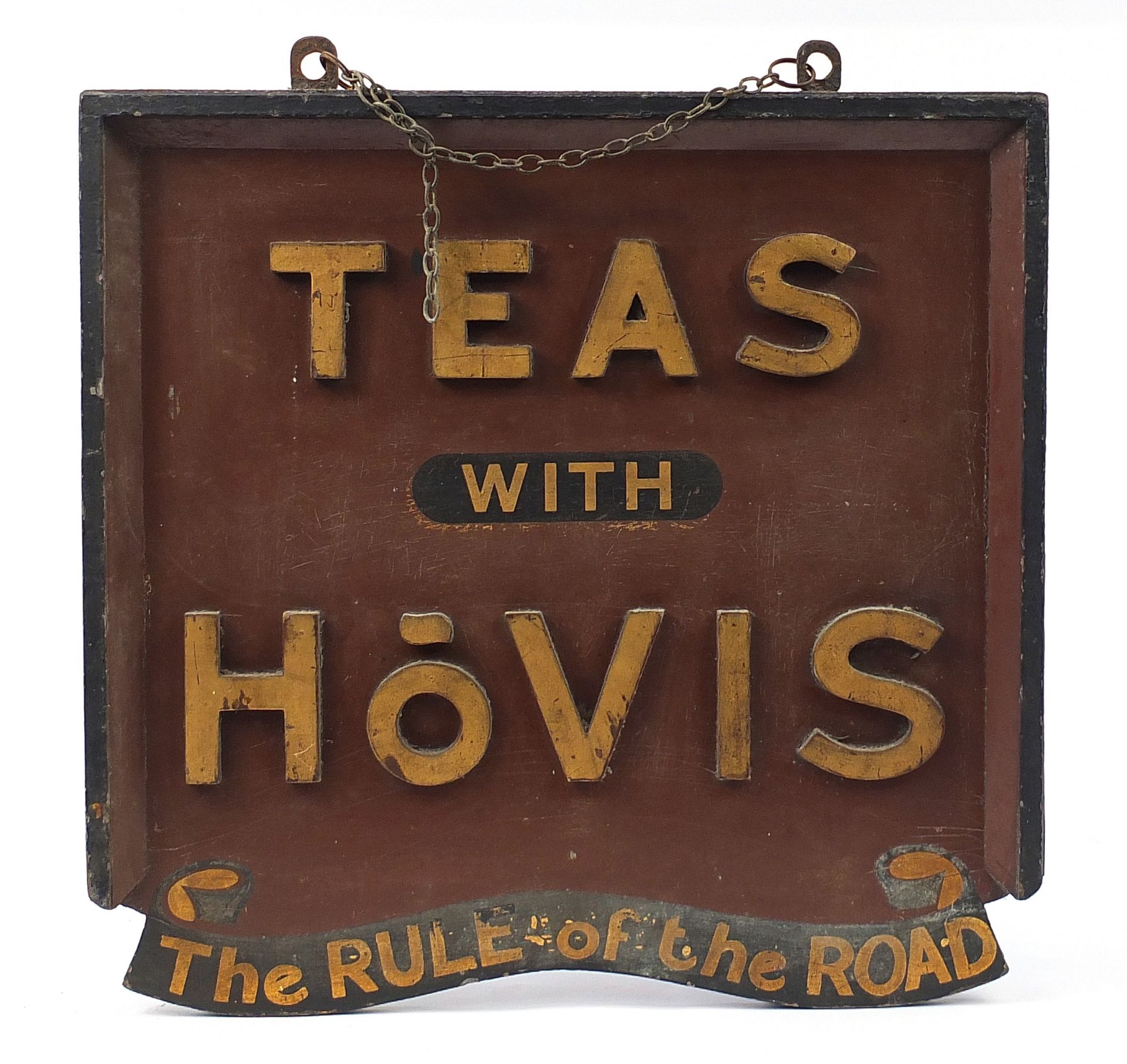 Teas with Hovis double sided wooden advertising sign, The Rule of the Road, 63cm x 64.5cm - Image 2 of 2