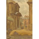J T Ramsden - Old Entrance Ashmolean, Cambridge Quadrangle, Oxford, watercolour, mounted, framed and