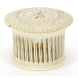 19th century carved ivory cricket cage, 4cm in diameter