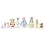 Group of porcelain half pin dolls, the largest 11cm high