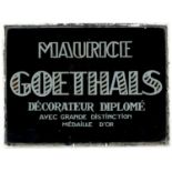 Maurice Goethals reverse painted glass advertising sign, 42.5cm x 31.5cm