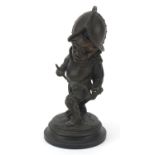 Bronzed spelter figure of a dwarf knight, 18cm high