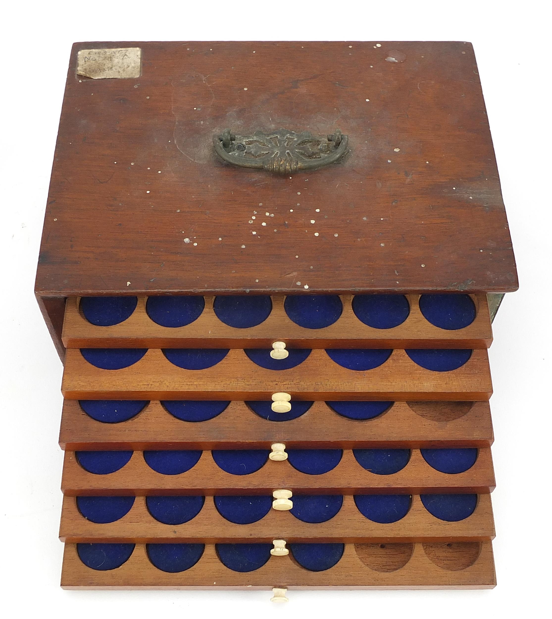 Mahogany coin collector's cabinet with six drawers and brass handle, by Edgar Lincoln, 8 Hollis - Image 2 of 6