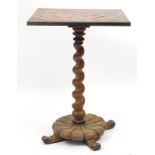 Antique fruitwood occasional table with barley twist support, 72cm H x 52cm W x 52cm D