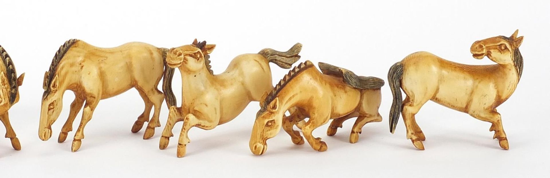 Set of eight Chinese carved ivory horses of Wang Mu, each approximately 6.5cm wide - Image 3 of 3