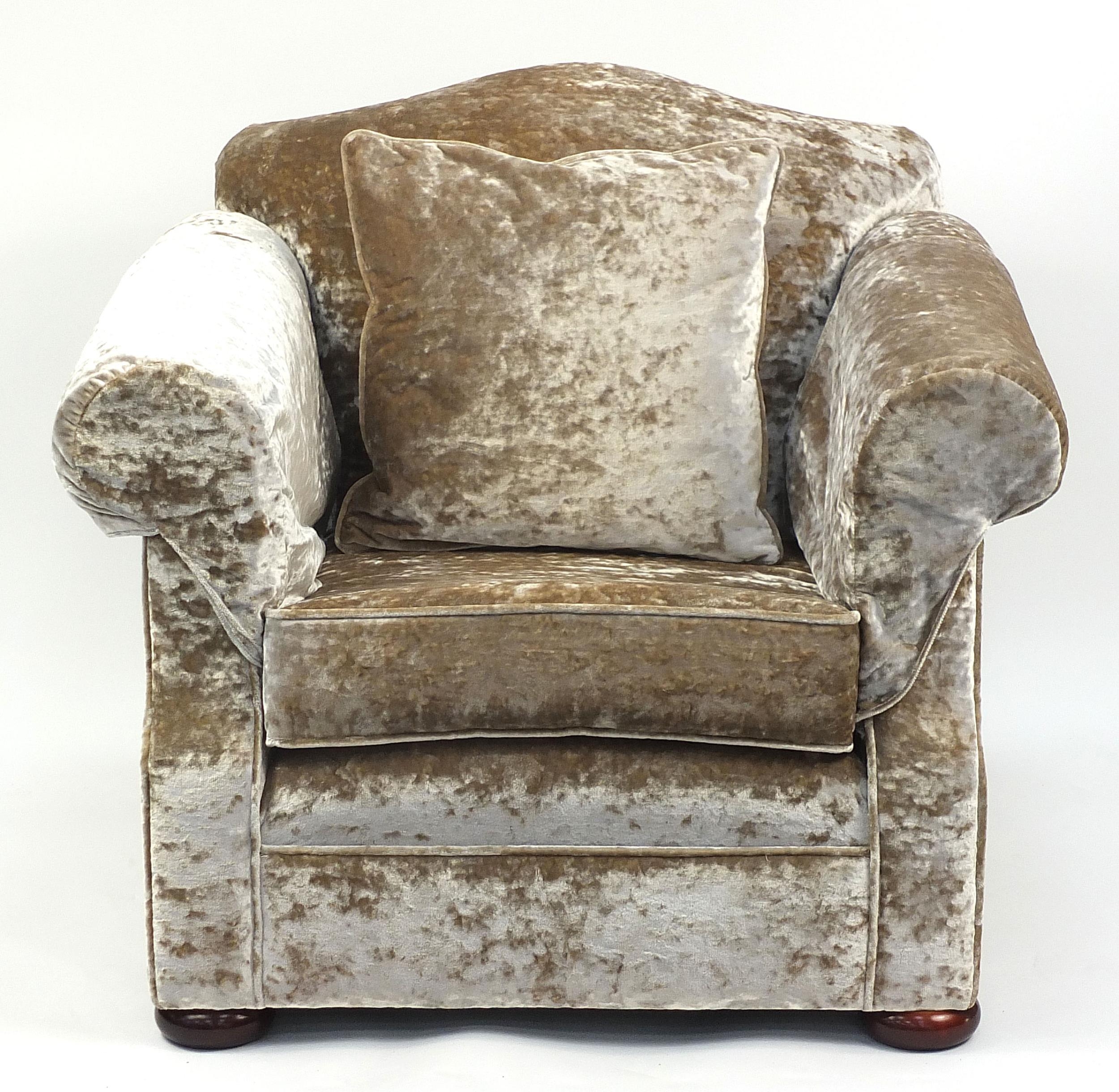 Pair of lounge chairs upholstered in grey crushed velvet, 85cm H x 100cm W x 100cm D - Image 2 of 7