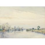 Charles Patrickson - River landscape, mid 20th century watercolour, mounted, framed and glazed, 35cm