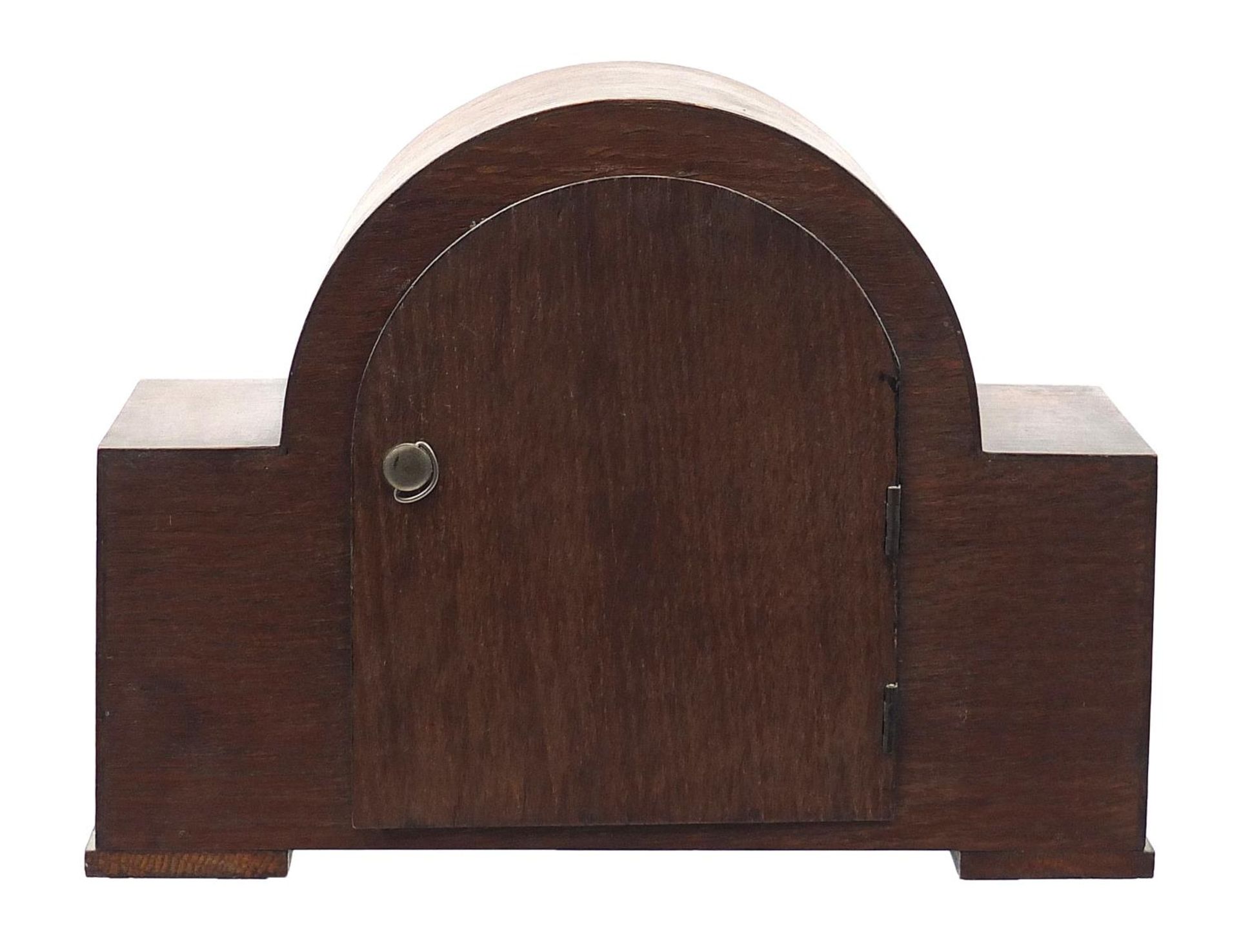 Oak cased mantle clock with Westminster chime, 30cm wide - Image 2 of 3