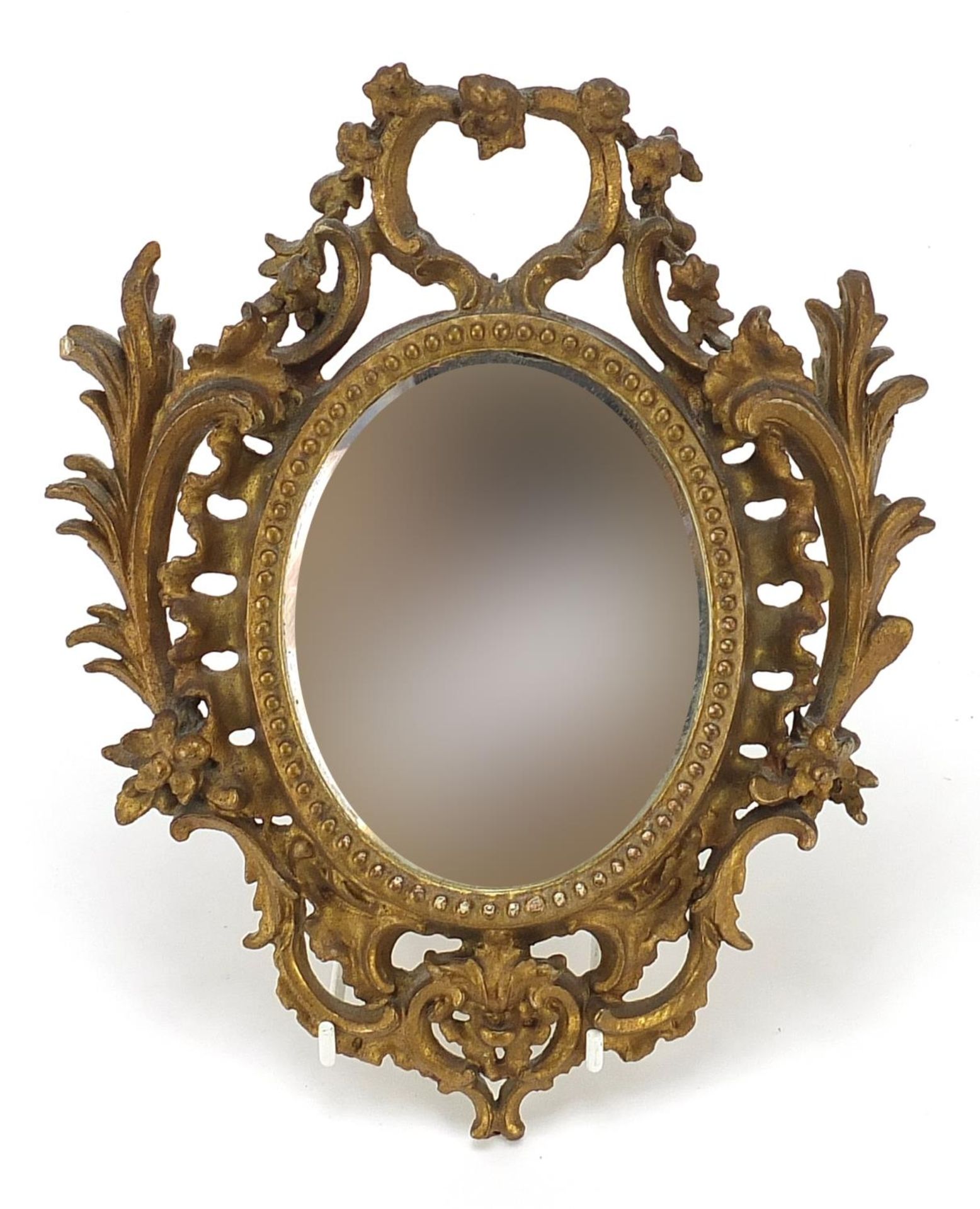 19th century giltwood acanthus design mirror with bevelled glass, 22cm x 18cm