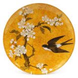 Minton's, Aesthetic Art Pottery charger hand painted with a bird amongst flowers, Minton's Art