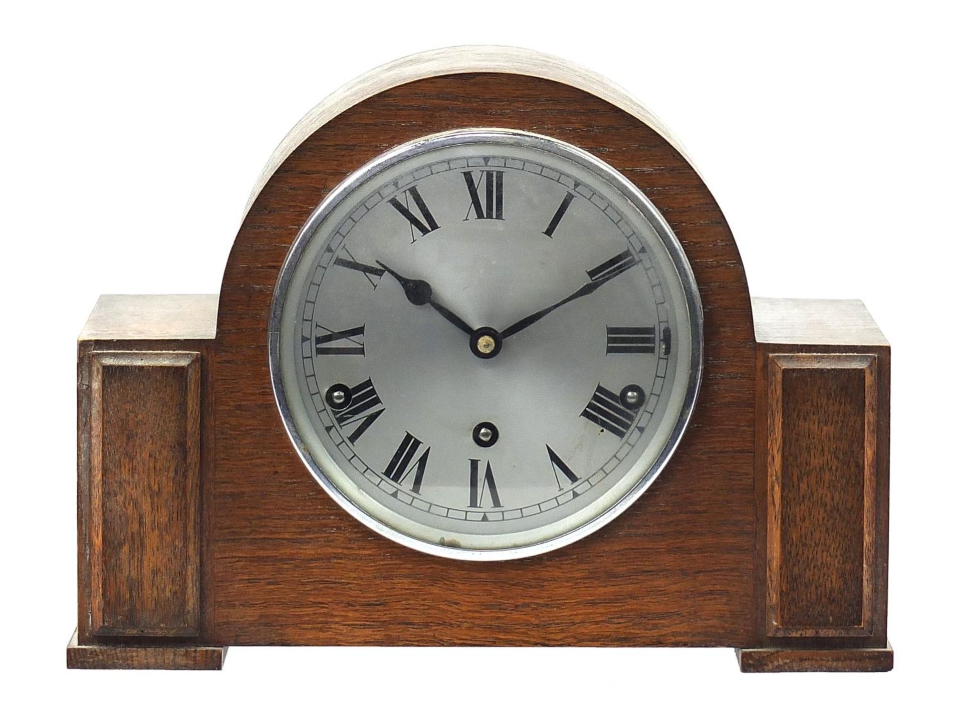 Oak cased mantle clock with Westminster chime, 30cm wide