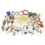 Selection of costume jewellery including necklaces, brooches and earrings