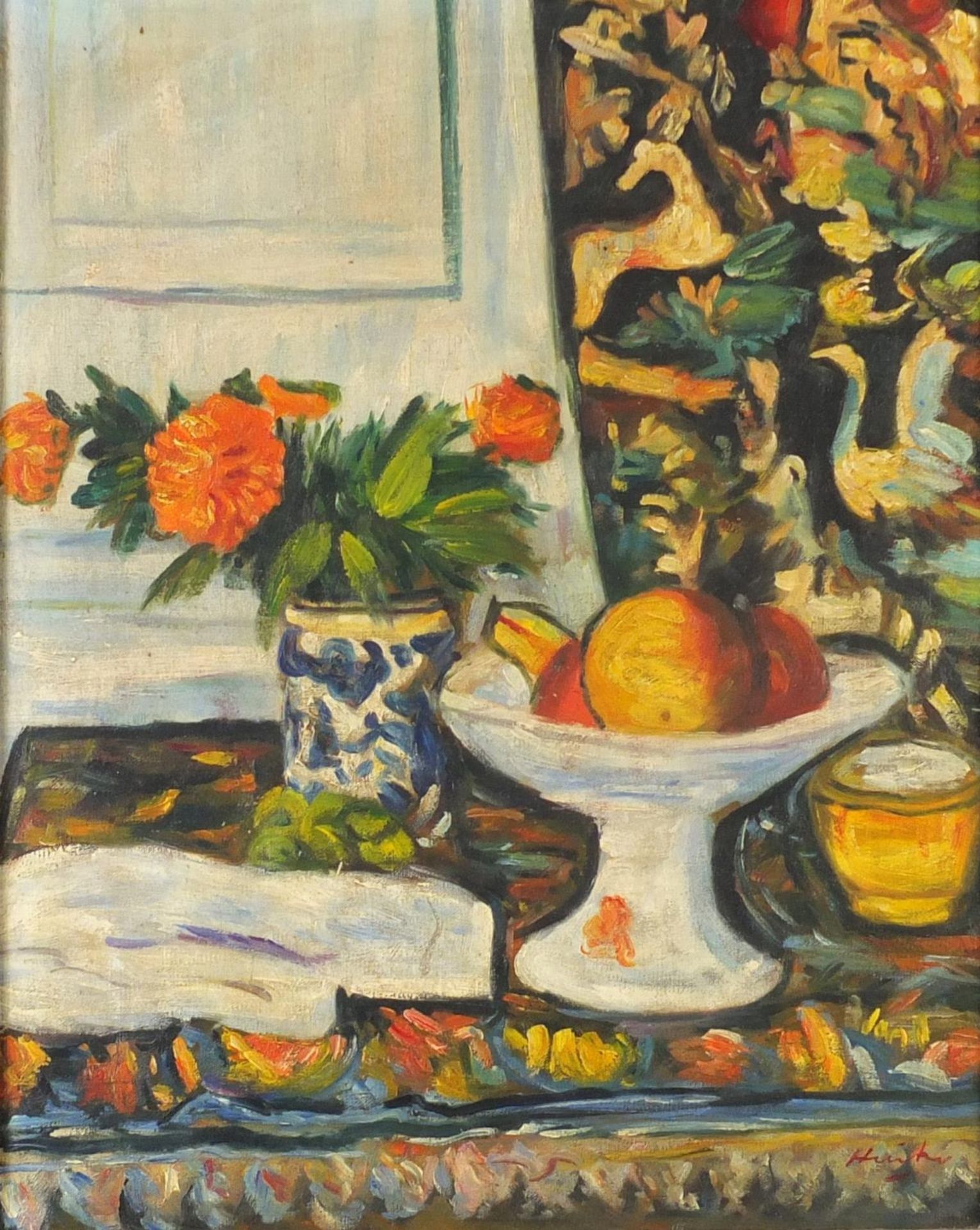Manner of George Leslie Hunter - Still life fruit, flowers and vessels, Scottish Colourist school