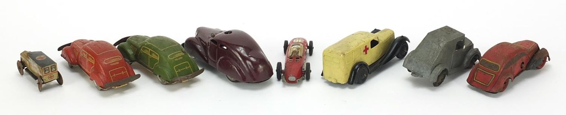 Antique and later tinplate vehicles, some clockwork including Schuco 3000 and Dinky, the largest - Bild 4 aus 5