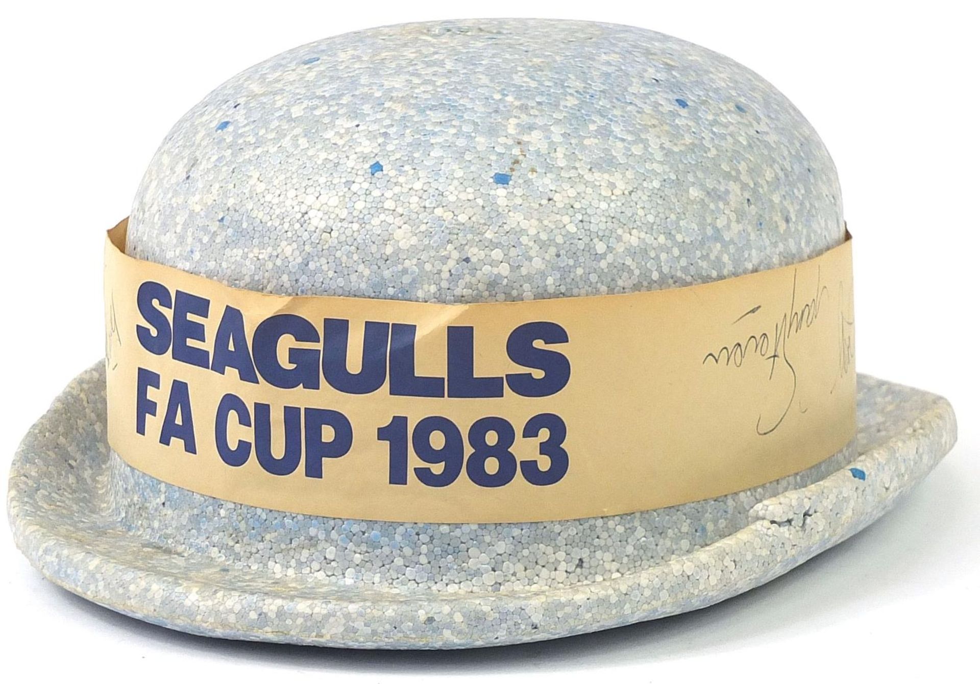 Footballing interest Brighton & Hove Albion FA Cup 1983 polystyrene hat with team signatures