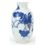 Chinese blue and white with iron red porcelain vase hand painted with squirrels and berries, four