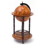 Novelty globe design drinks trolley, the top opening with fitted interior, 90cm high