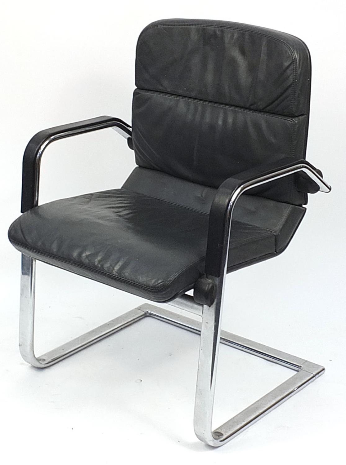 Ahren de Cirkel, Danish black leather and chrome recliner office chair, label to the base,