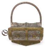 Large Middle Eastern steel lock with brass mounts, 38.5cm high