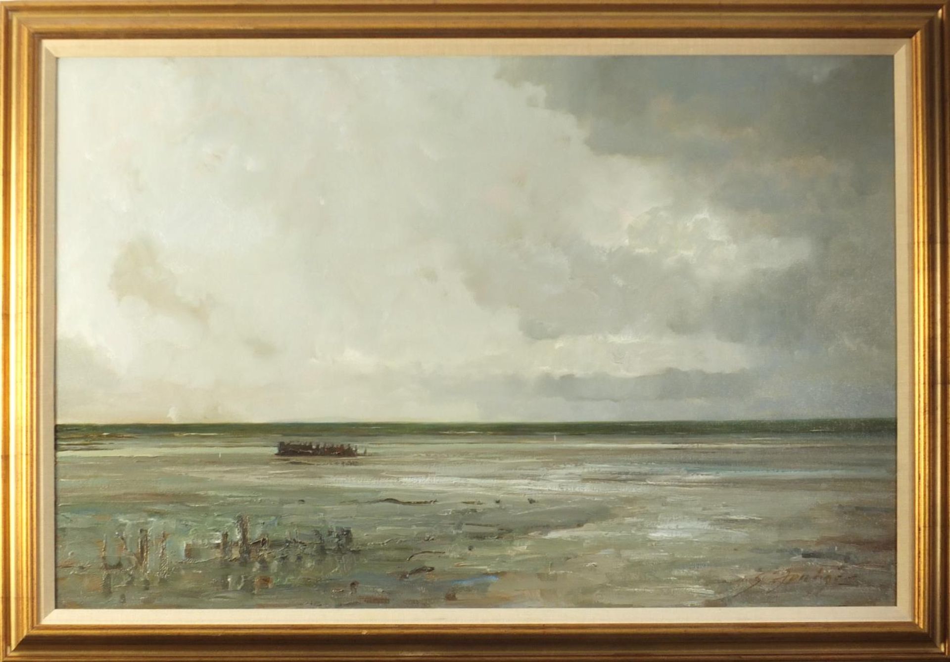 The lonely beach, Middleton, oil on canvas, bearing an indistinct signature and inscription verso, - Image 2 of 6